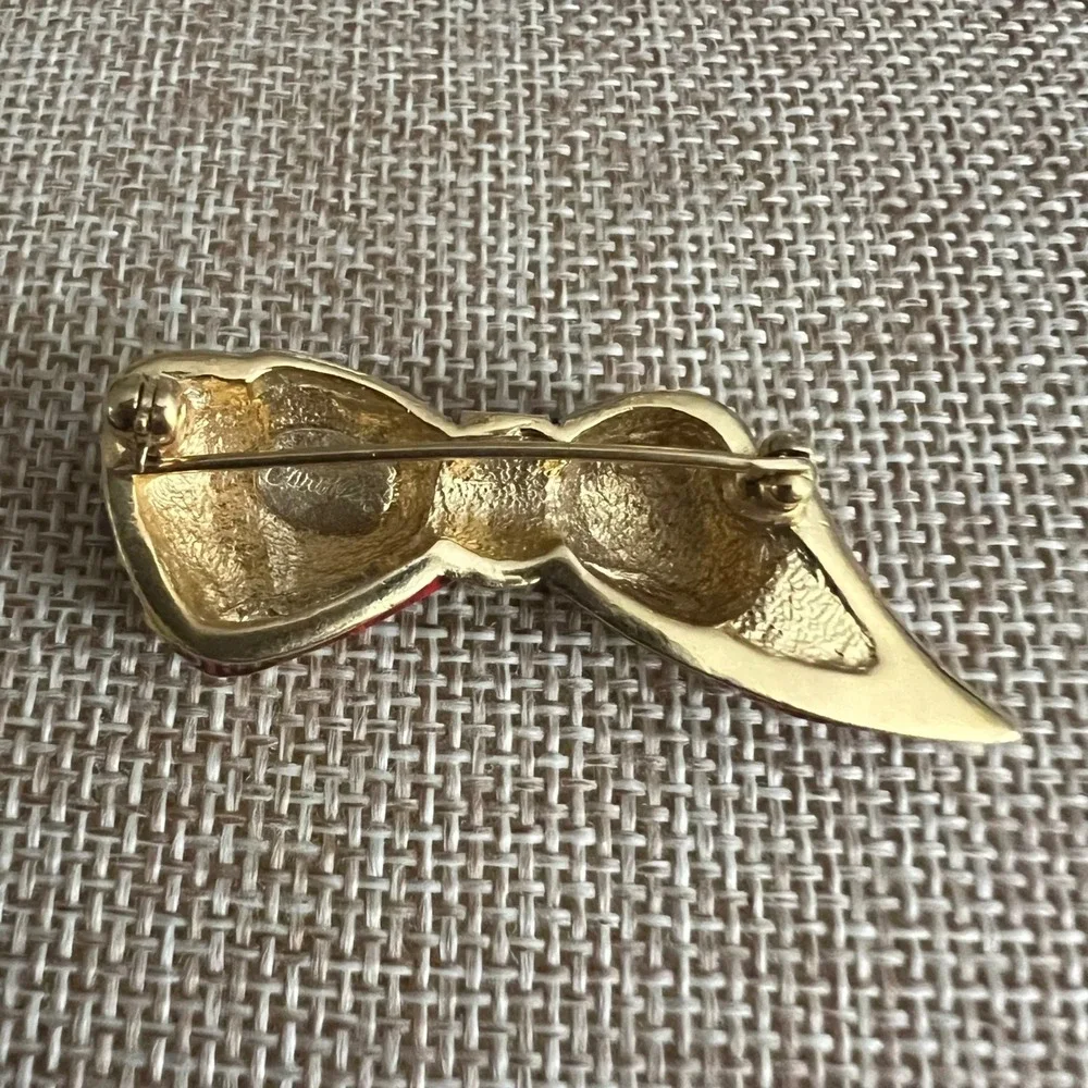Carolee Vintage American Flag Bow Brooch Red White Blue Rhinestone 2